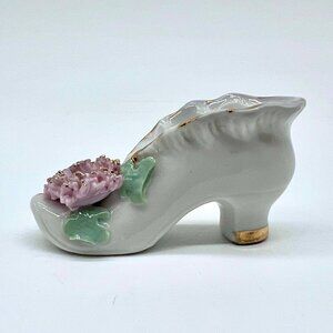 Vintage Made In Japan Porcelain Shoe Figurine Floral Gold Trim